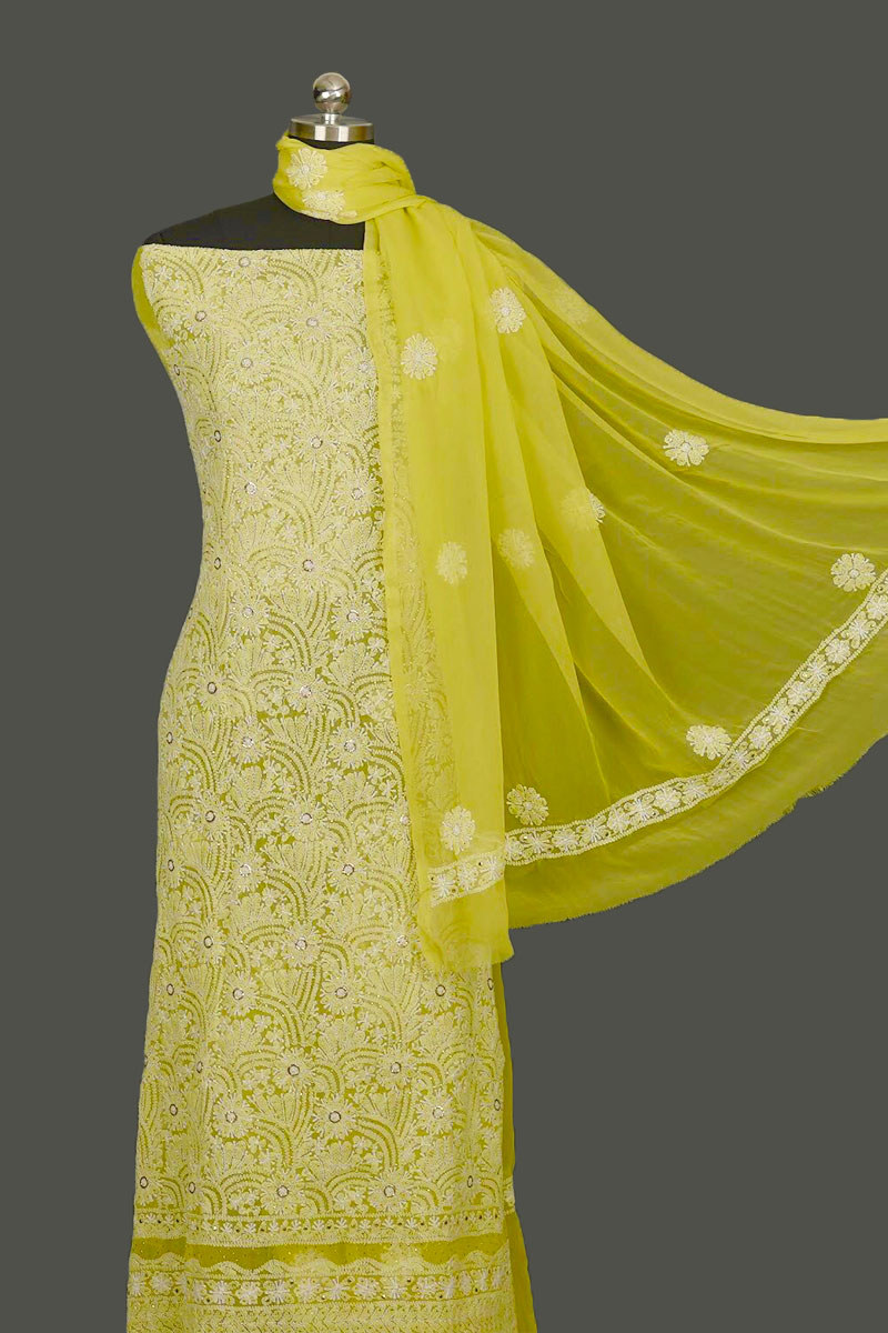 Lime Green Faux Georgette Full suit